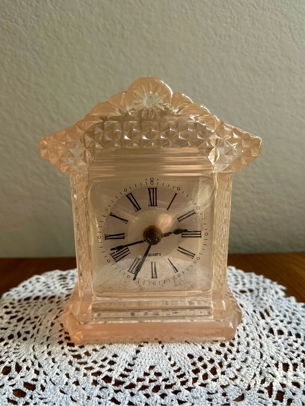 Vintage Pink Acrylic Quartz Mantel Clock Art Deco Style Non Working